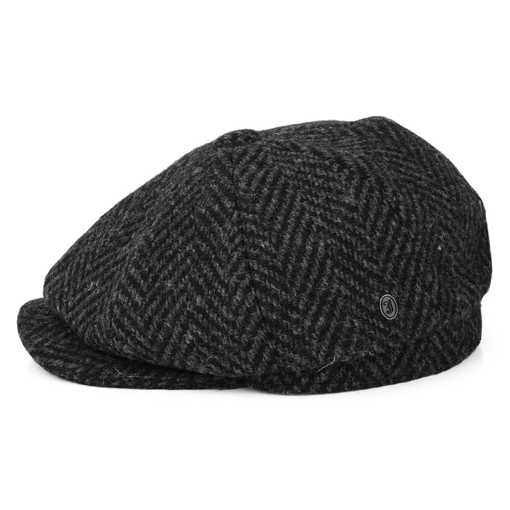 Black-Charcoal Heavyweight Donegal Tweed Herringbone Newsboy Cap - Image 3