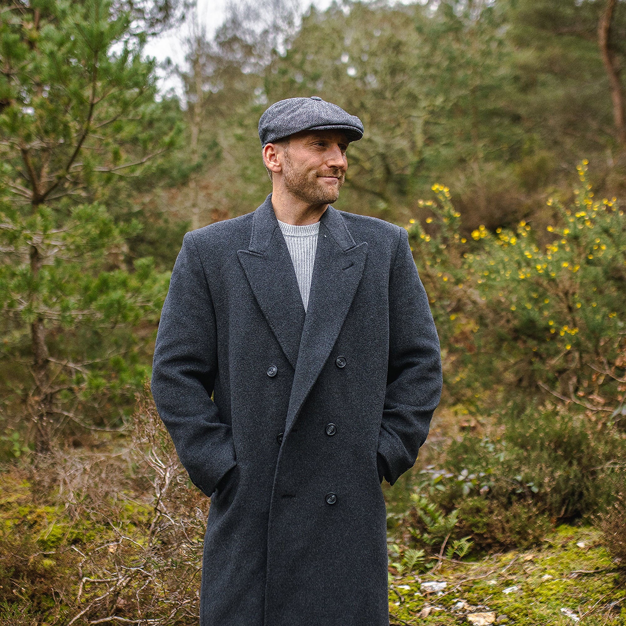Grey Herringbone Newsboy Cap - Image 8