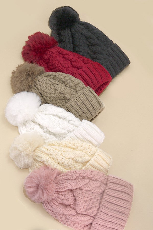 CLASSIC CABLE KNOT POM POM BEANIES HAT