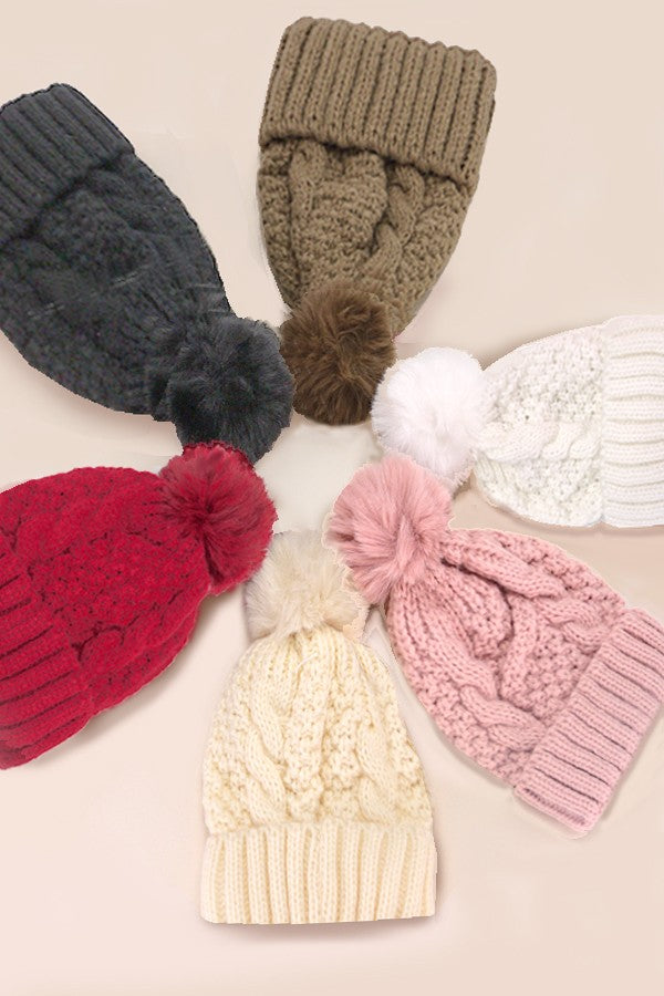 CLASSIC CABLE KNOT POM POM BEANIES HAT - Image 11