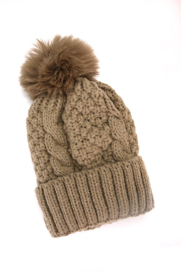 CLASSIC CABLE KNOT POM POM BEANIES HAT - Image 8