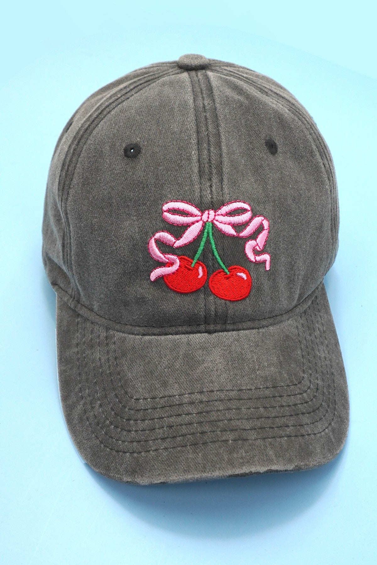 EMBROIDERY BOW CHERRY BASEBALL CAP HAT - Image 5
