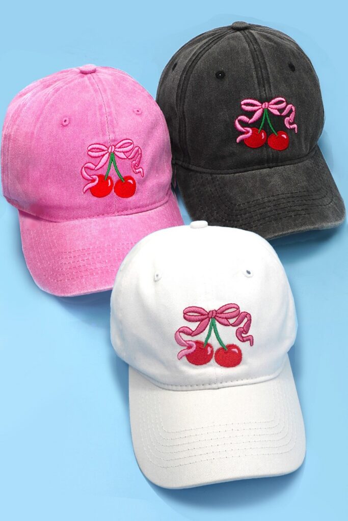 EMBROIDERY BOW CHERRY BASEBALL CAP HAT