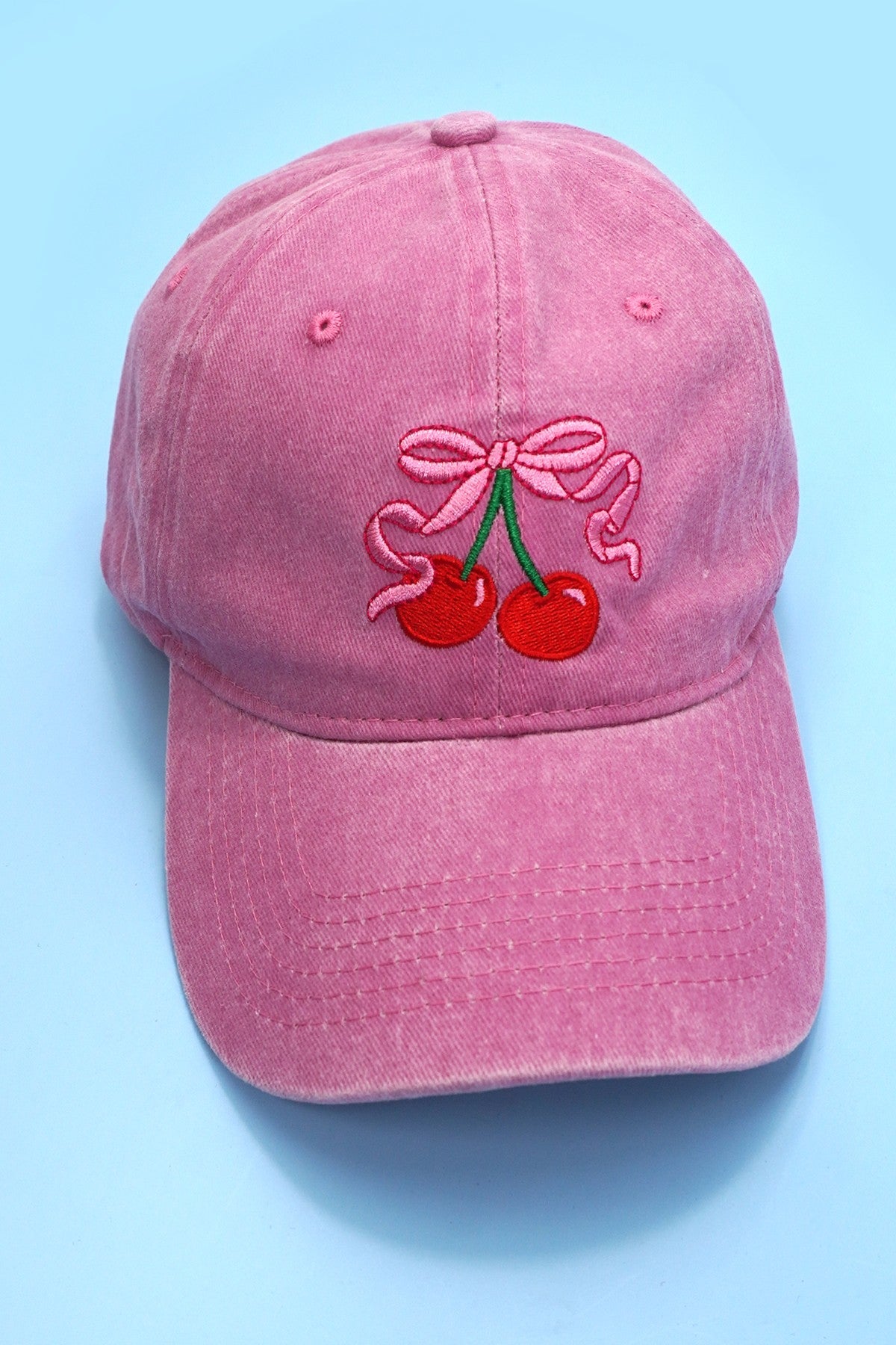EMBROIDERY BOW CHERRY BASEBALL CAP HAT - Image 6
