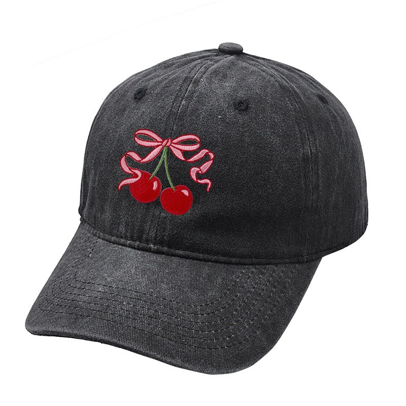 EMBROIDERY BOW CHERRY BASEBALL CAP HAT - Image 2