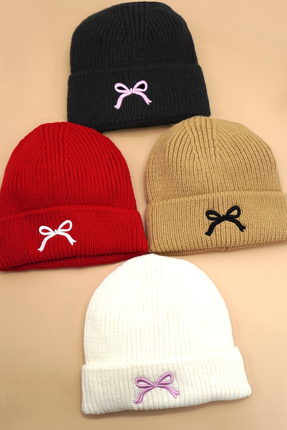 SOFT RIBBED KNIT BOW ACCENT BEANIES HAT - Image 6