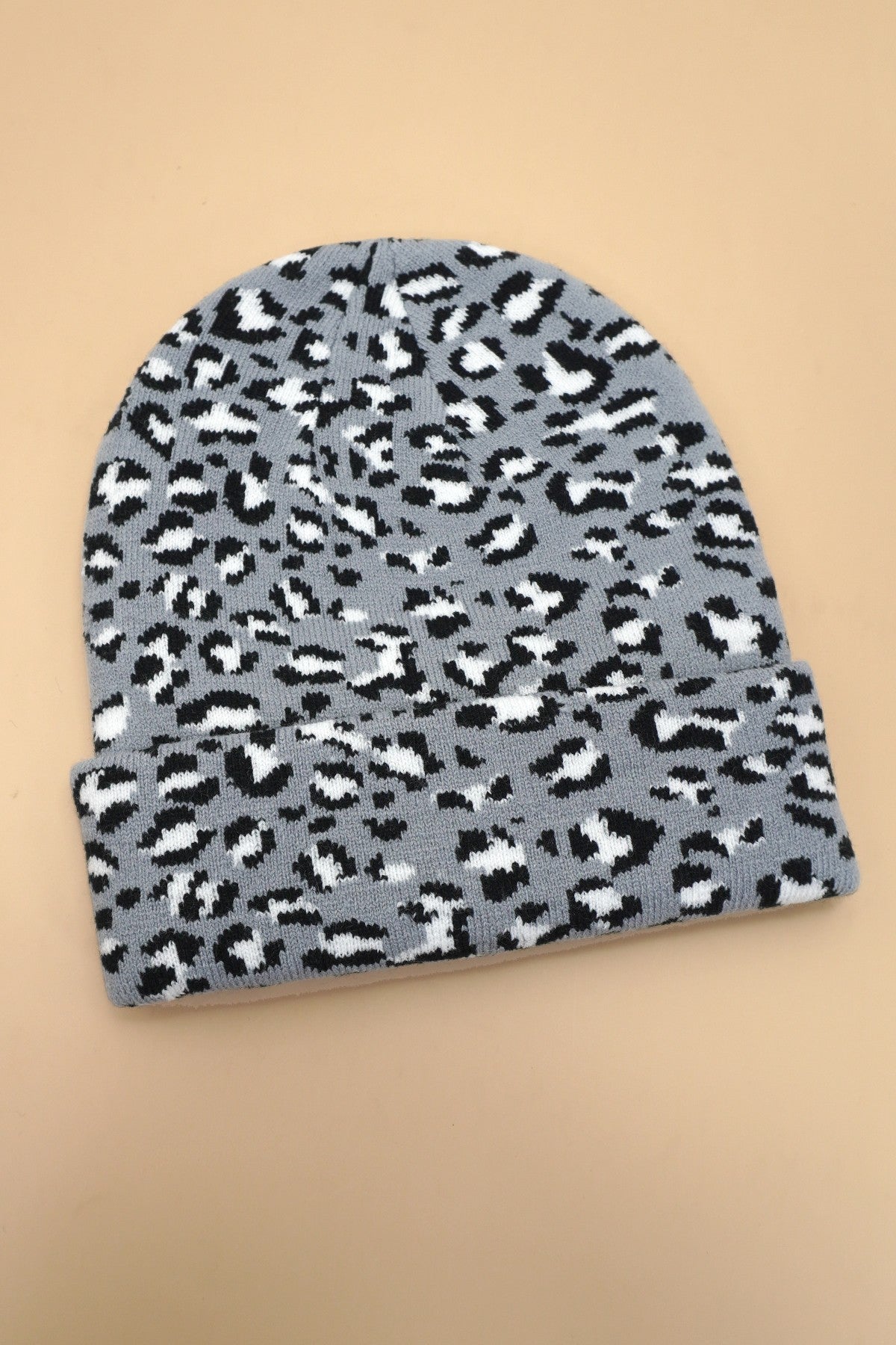 SOFT RIBBED KNIT ANIMAL LEOPARD COW BEANIES HAT - Image 4