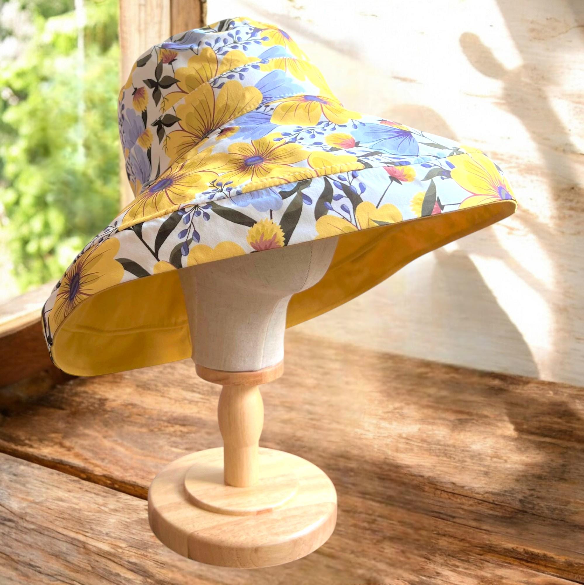 Reversible Daisy Wide Brim Sun Hat for Women- 100 % Cotton Summer Gardening Accessory & Unique Gift for Her