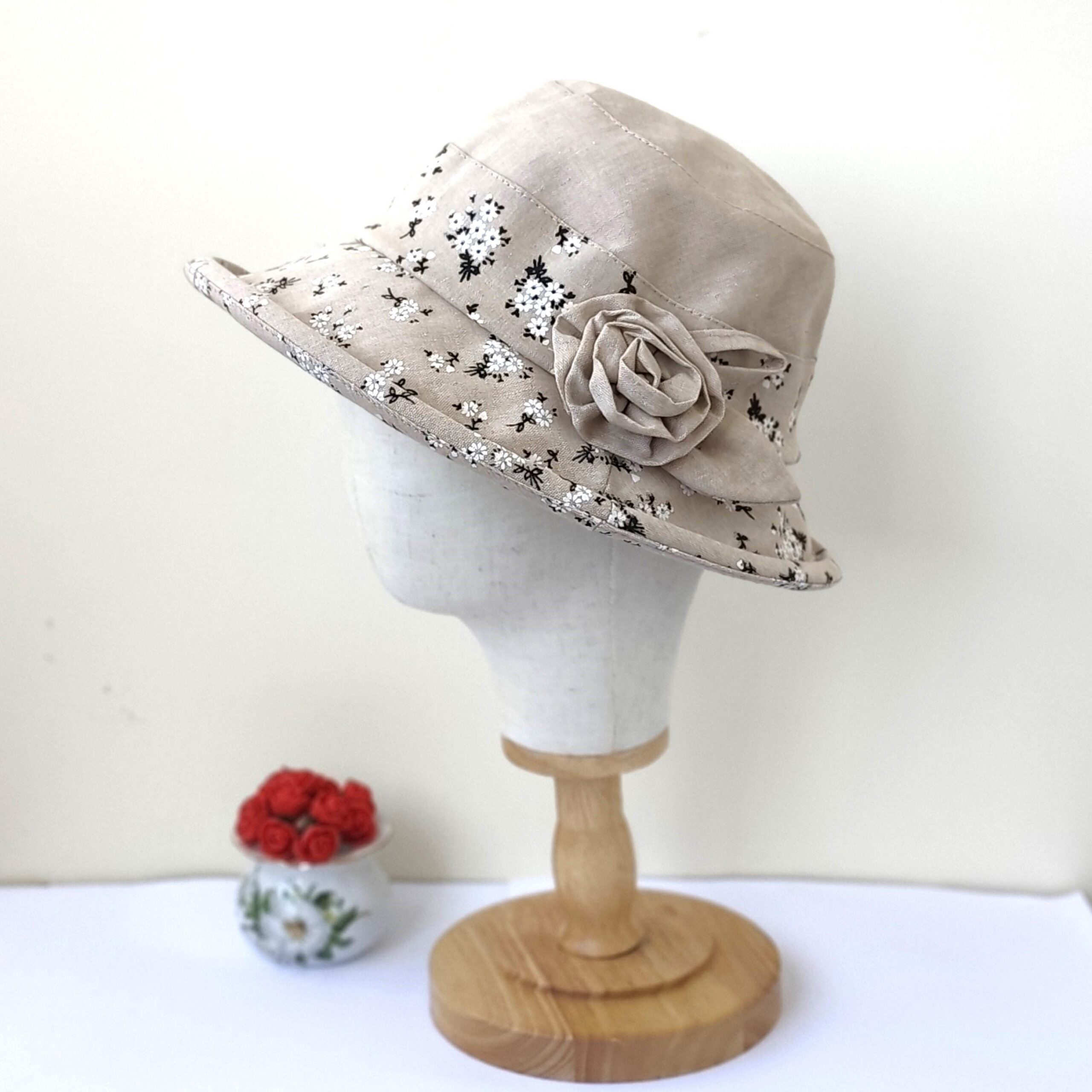 Womens Spring Summer Adjustable Bucket Cloche Flower Hat Foldable Breathable Gift for Her - Image 5